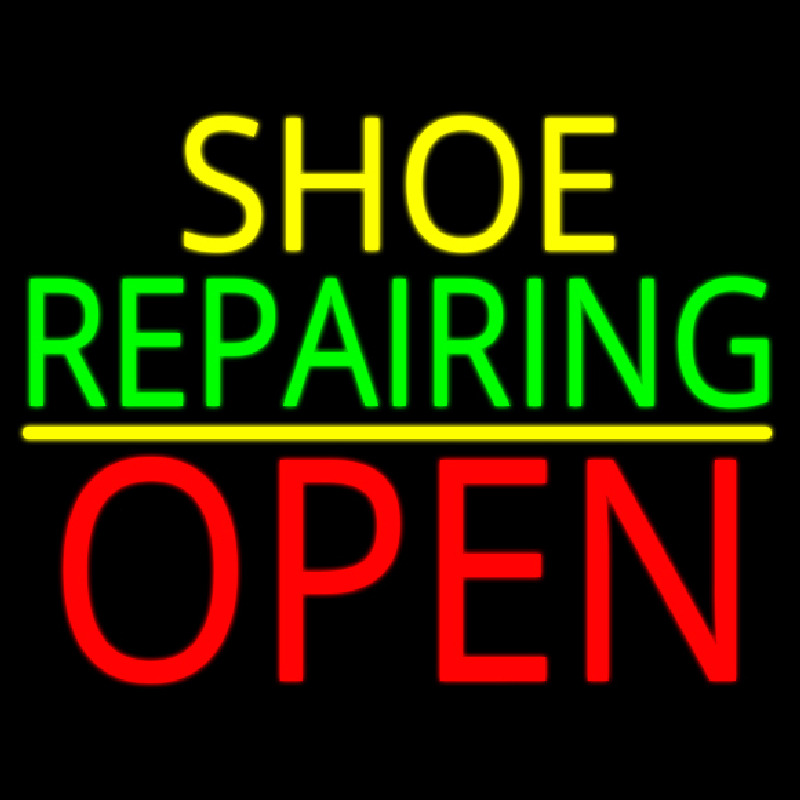 Yellow Shoe Green Repairing Open Leuchtreklame