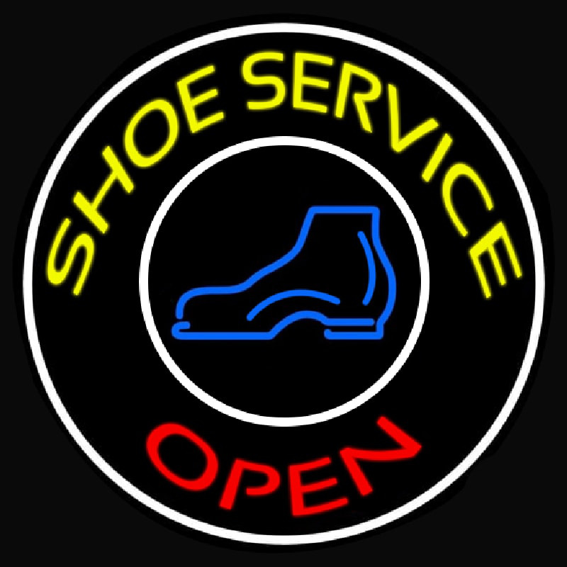 Yellow Shoe Service Open With Border Leuchtreklame