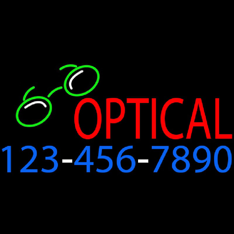 Red Optical With Phone Number Leuchtreklame