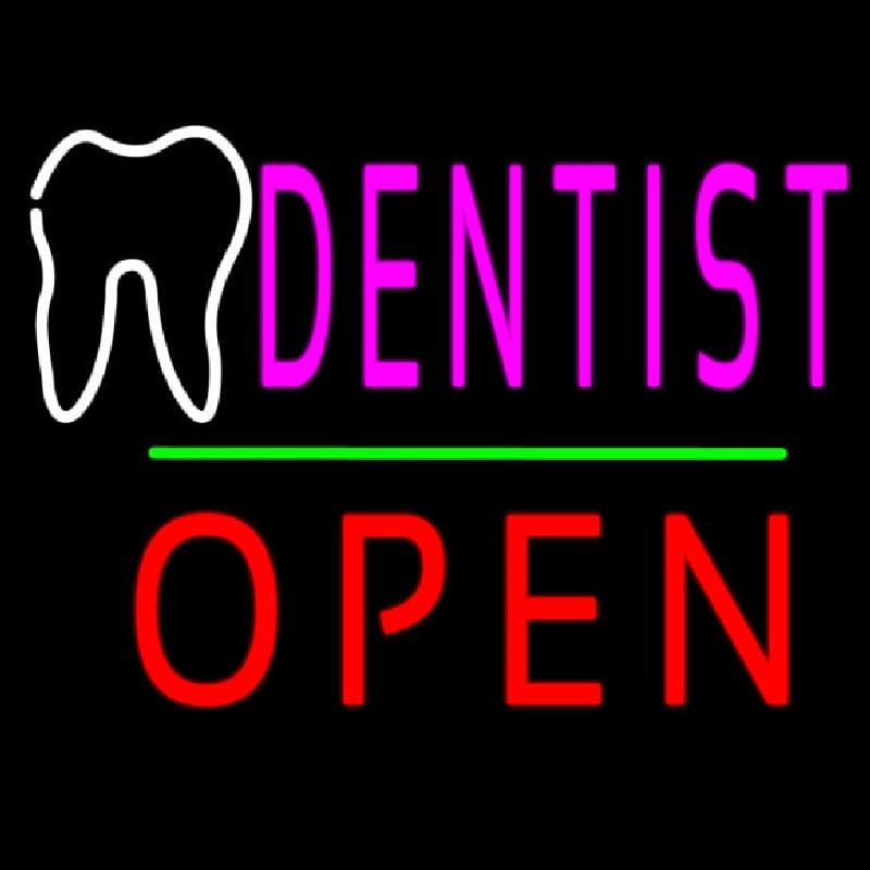 Dentist Logo Block Open Green Line Leuchtreklame