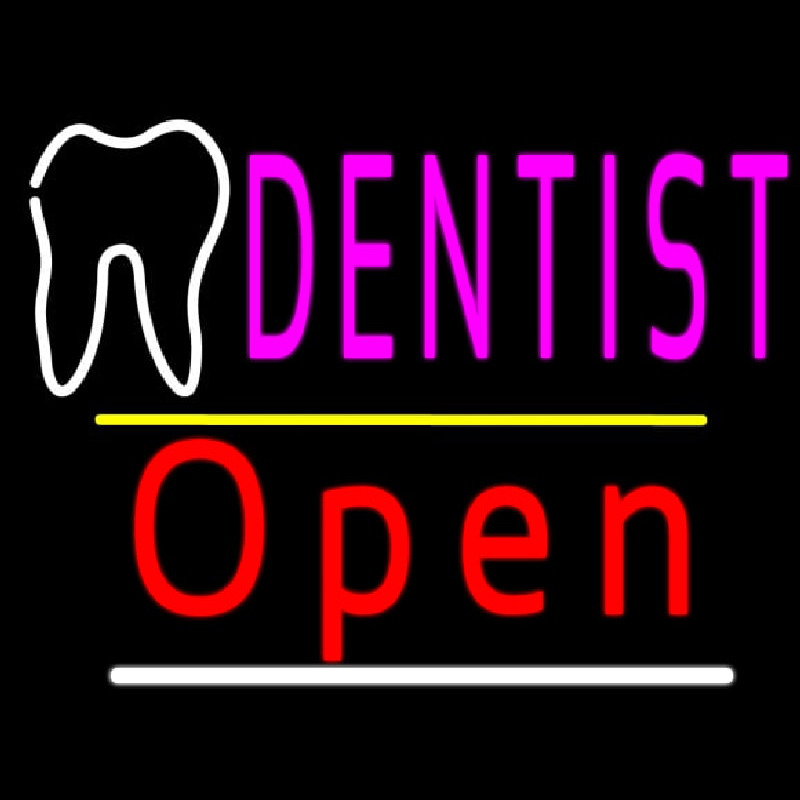 Dentist Logo Open Yellow Line Leuchtreklame