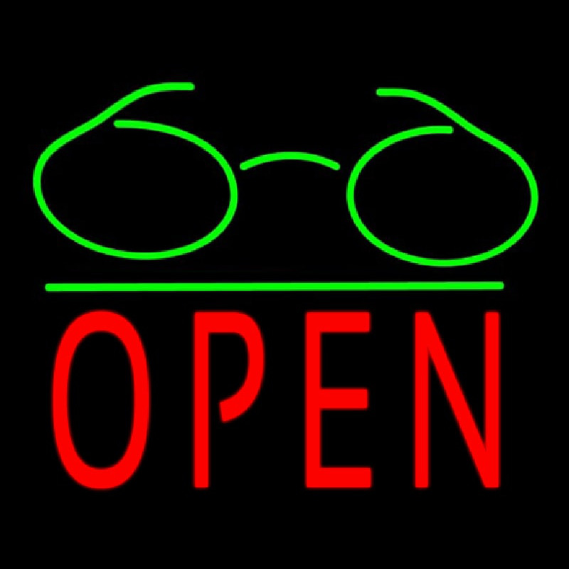 Glasses Logo Block Open Green Line Leuchtreklame