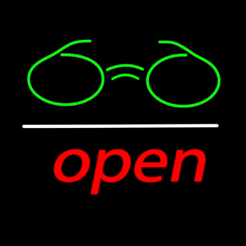 Green Glasses Logo Open White Line Leuchtreklame