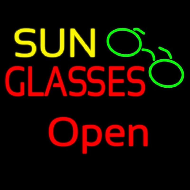 Yellow Sun Red Glasses Logo Open Leuchtreklame