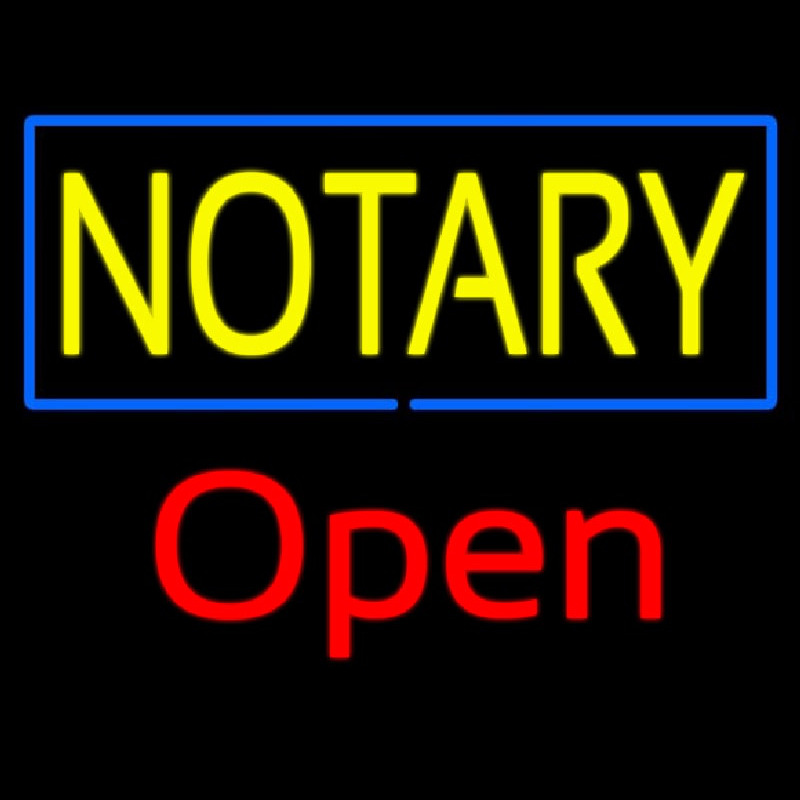 Yellow Notary Blue Border Open Leuchtreklame