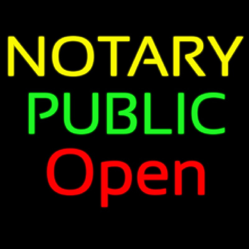 Yellow Green Notary Public Red Open Leuchtreklame