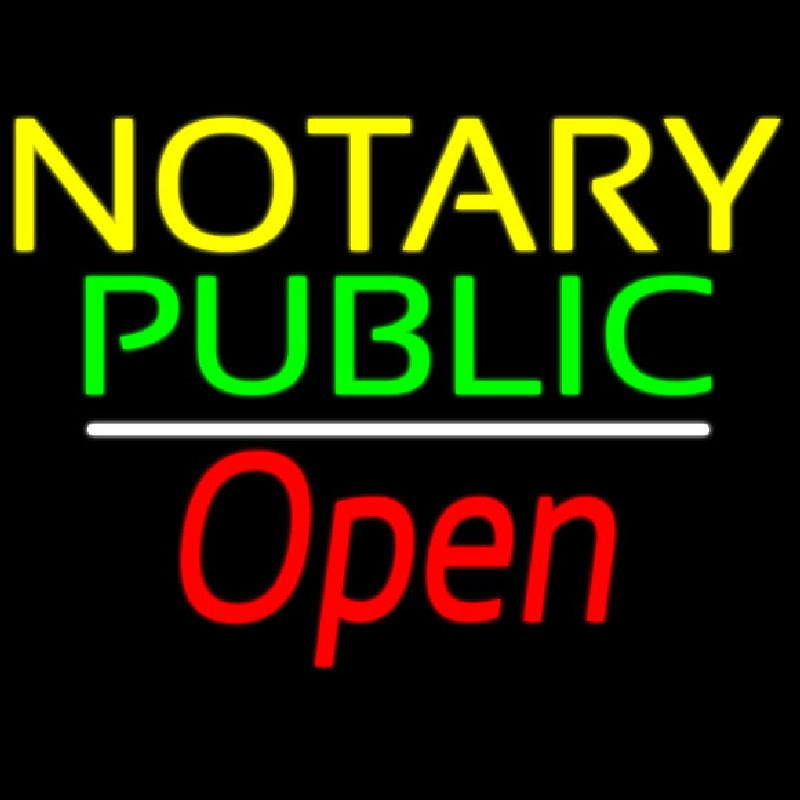 Yellow Green Notary Public White Line Red Open Leuchtreklame