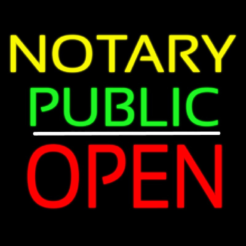 Yellow Green Notary Public White Line Block Open Leuchtreklame