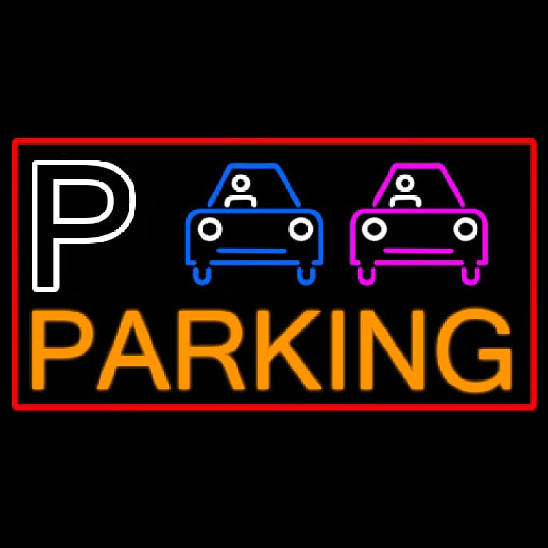 P And Car Parking With Red Border Leuchtreklame