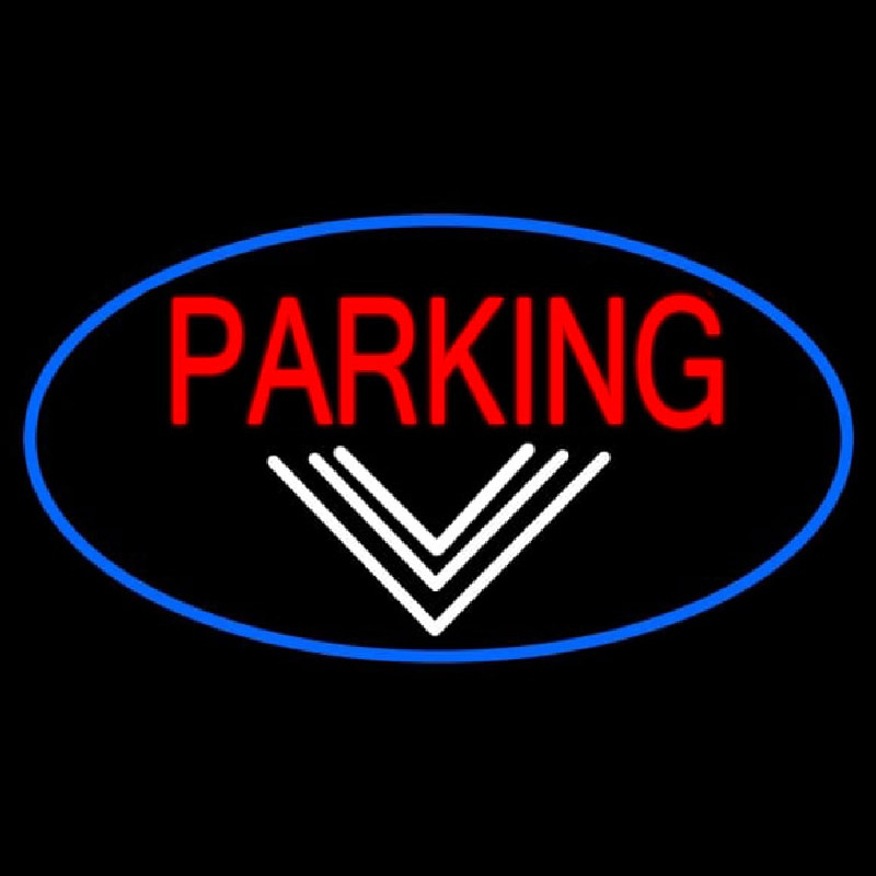 Parking And Down Arrow Oval With Blue Border Leuchtreklame