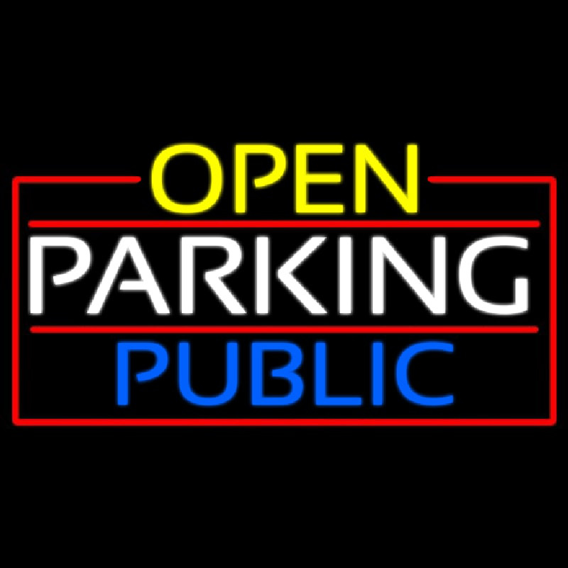 Open Parking Public With Red Border Leuchtreklame