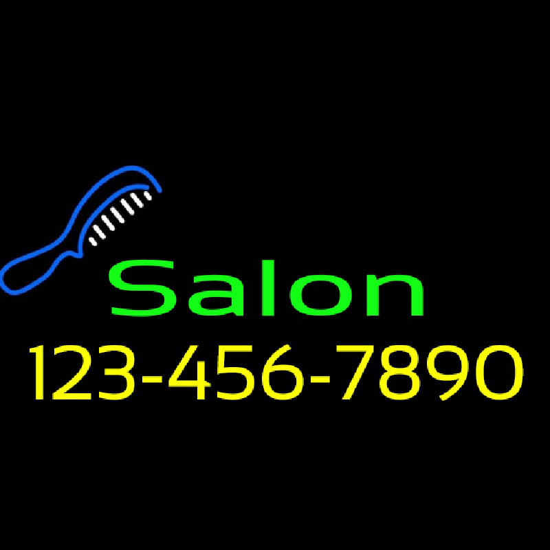 Salon With Comb And Number Leuchtreklame