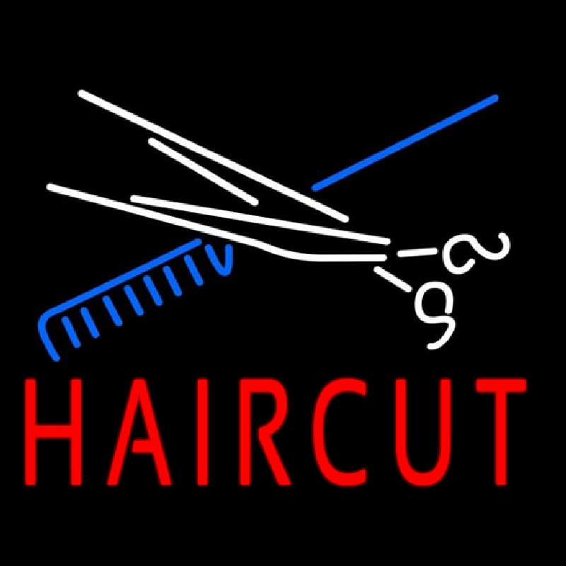 Scissor And Comb Haircut Leuchtreklame