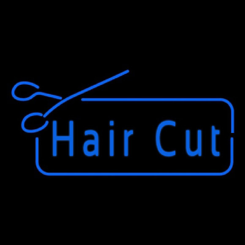 Blue Haircut With Scissor Leuchtreklame