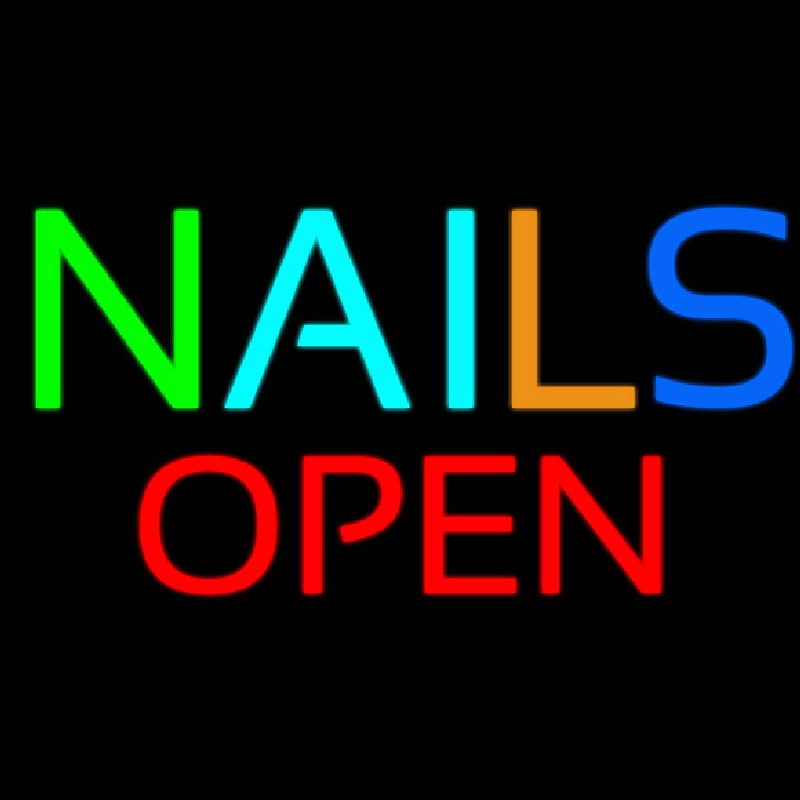 Multi Colored Nails Red Open Leuchtreklame