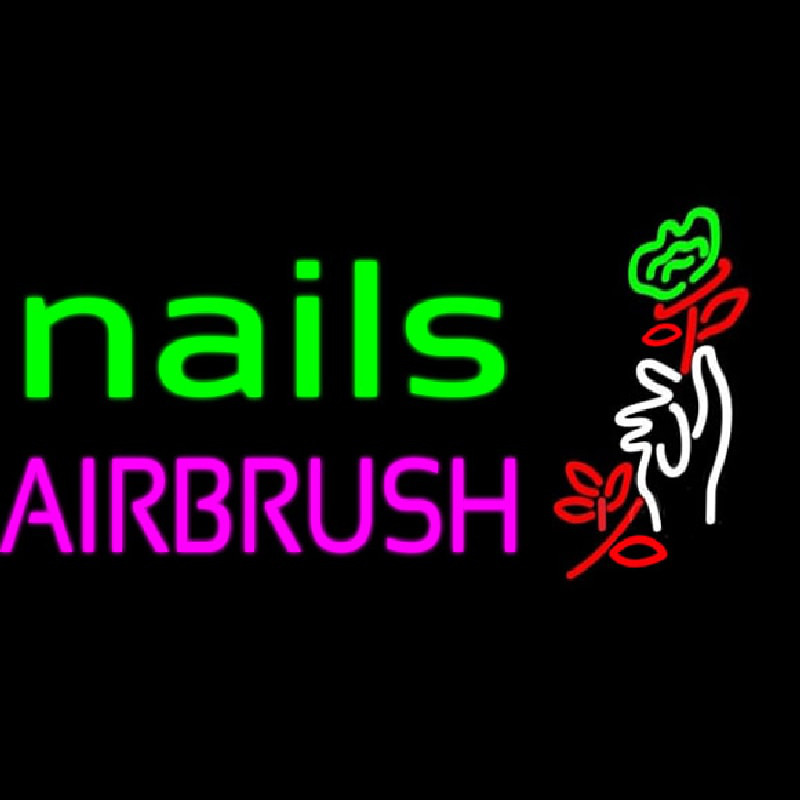 Nails Airbrush With Flower Leuchtreklame