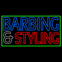 Barbering And Styling With Green Border Leuchtreklame