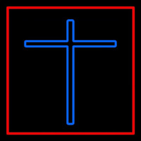 Blue Christian Cross Red Border Leuchtreklame