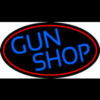 Blue Gun Shop With Red Round Leuchtreklame