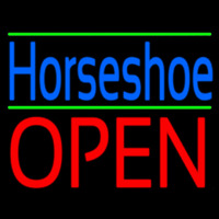 Blue Horseshoe Open Green Line Leuchtreklame