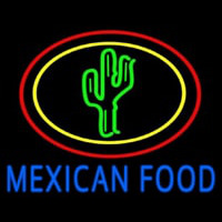 Blue Mexican Food With Cactus Logo Leuchtreklame