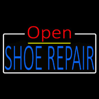 Blue Shoe Repair Open White Border Leuchtreklame