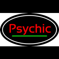 Cursive Red Psychic White Border With Green Line Leuchtreklame