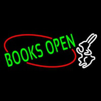 Green Books With Rabbit Logo Open Leuchtreklame