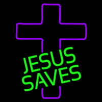 Green Jesus Saves Purple Cross Leuchtreklame