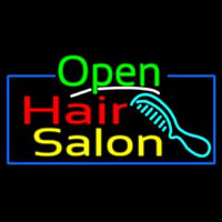 Green Open Hair Salon With Blue Border Leuchtreklame