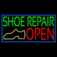 Green Shoe Repair Open With Border Leuchtreklame