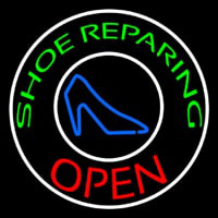 Green Shoe Repairing Open With Border Leuchtreklame