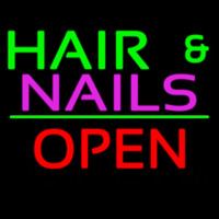 Hair And Nails Block Open Green Line Leuchtreklame