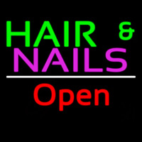 Hair And Nails Open White Line Leuchtreklame