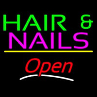 Hair And Nails Open Yellow Line Leuchtreklame