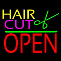 Hair Cut Logo Block Open Green Line Leuchtreklame