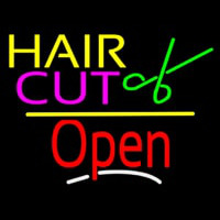 Hair Cut Logo Open Yellow Line Leuchtreklame