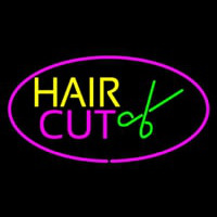 Hair Cut Logo Oval Pink Leuchtreklame