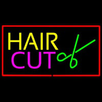 Hair Cut Logo With Red Border Leuchtreklame