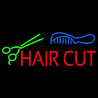 Hair Cut With Scissor And Comb Leuchtreklame