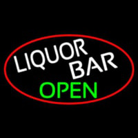 Liquor Bar Open Oval With Red Border Leuchtreklame