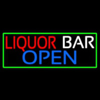 Liquor Bar Open With Green Border Leuchtreklame