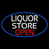 Liquor Store Open Oval With Blue Border Leuchtreklame