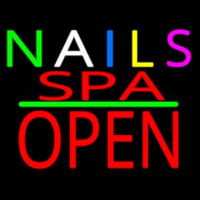 Multi Colored Nails Spa Block Open Green Line Leuchtreklame