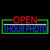 Open 1 Hour Photo With Green Border Leuchtreklame