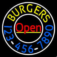 Open Burgers With Numbers Circle Leuchtreklame