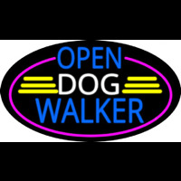 Open Dog Walker Oval With Pink Border Leuchtreklame