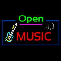 Open Music With Guitar Logo Leuchtreklame