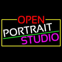 Open Portrait Studio With Yellow Border Leuchtreklame