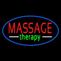 Oval Massage Therapy Blue Border Leuchtreklame